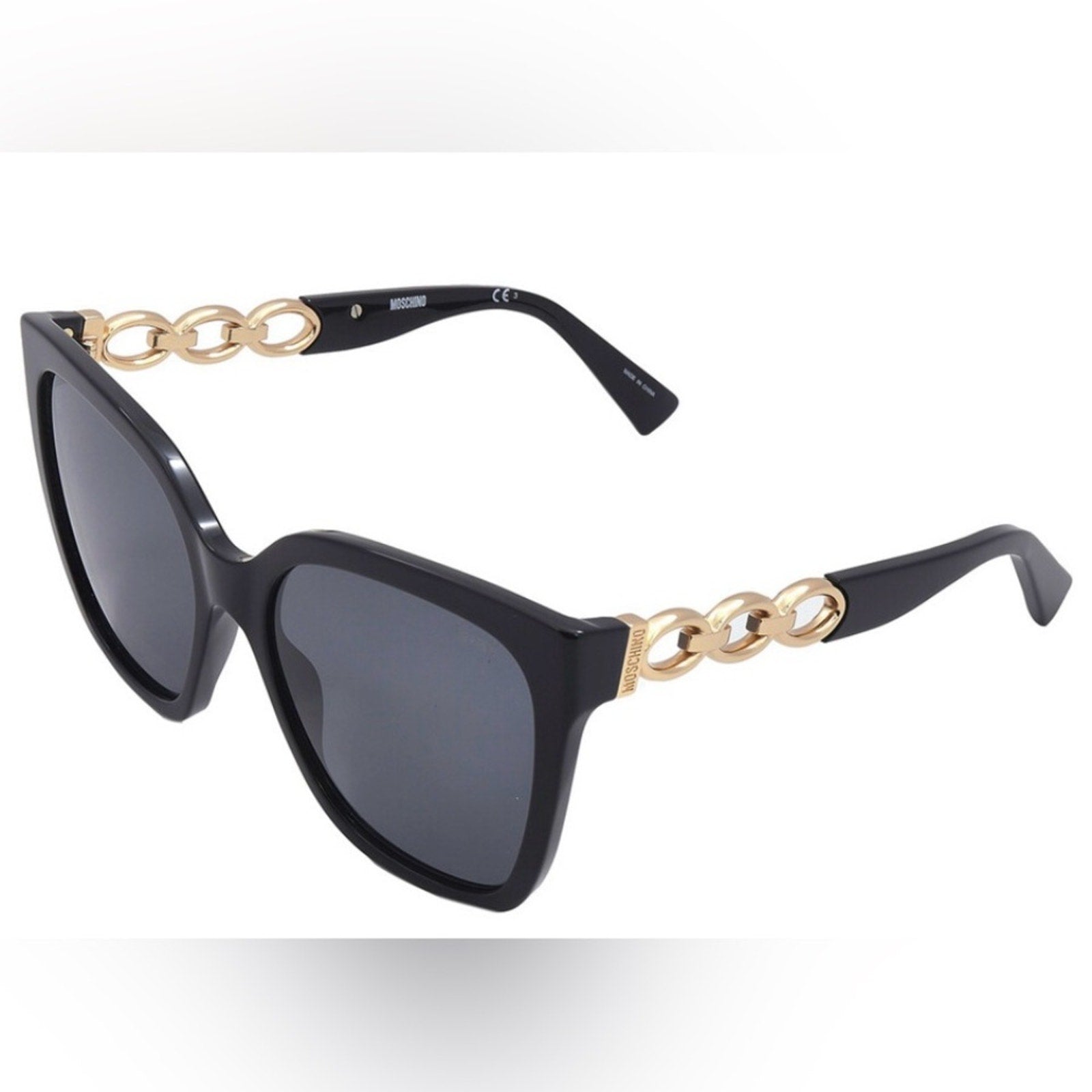 Moschino Chic Black Sunglasses with Gold Accents NIB MSRP $254