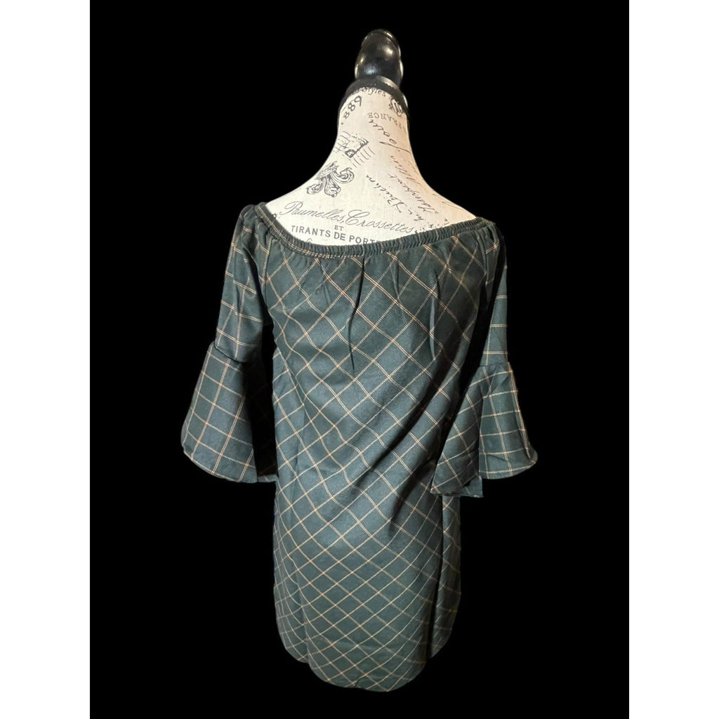 Hayden Plaid Mini Dress, Small - Bell Sleeves, NWT
