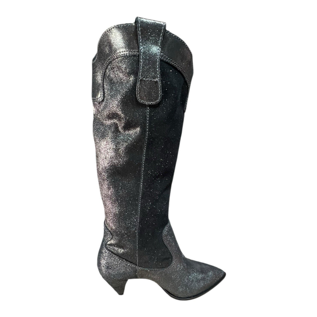 Larroude Louise Boots in Shine Graphite Metallic Suede Leather Size 8.5