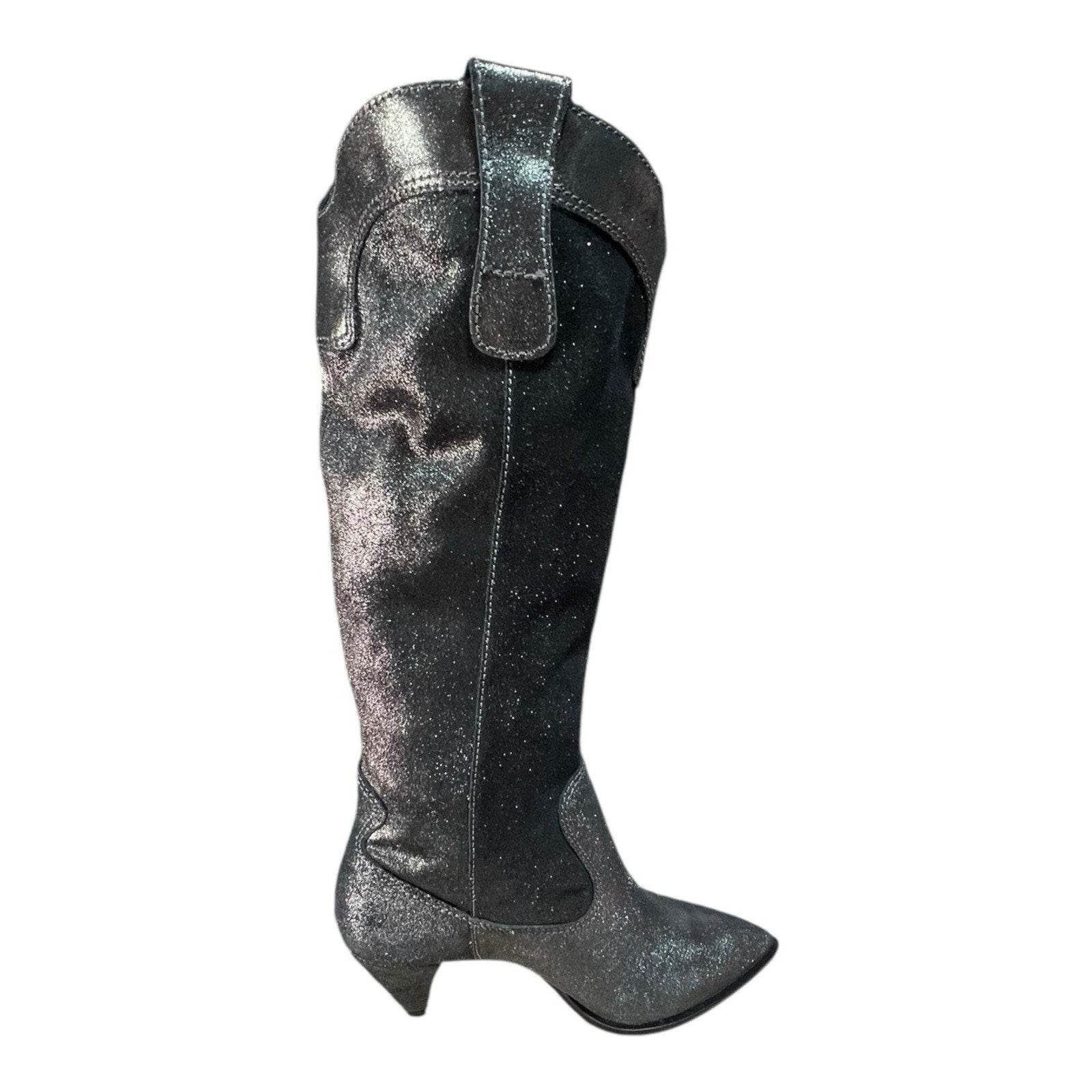 Larroude Louise Boots in Shine Graphite Metallic Suede Leather Size 8.5