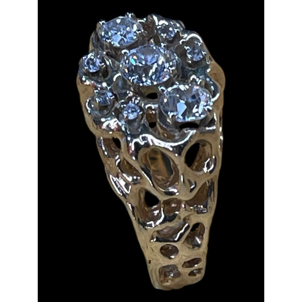 Brutalist Style 14K Yellow Gold Diamond Cluster Marked VL Sz 9 10.7 Grams