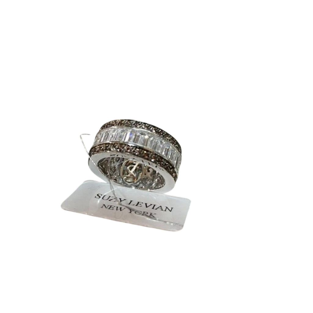 Suzy Levian Sterling Silver Ring Jewelry Chocolate & White‎ Baguette CZ size 5