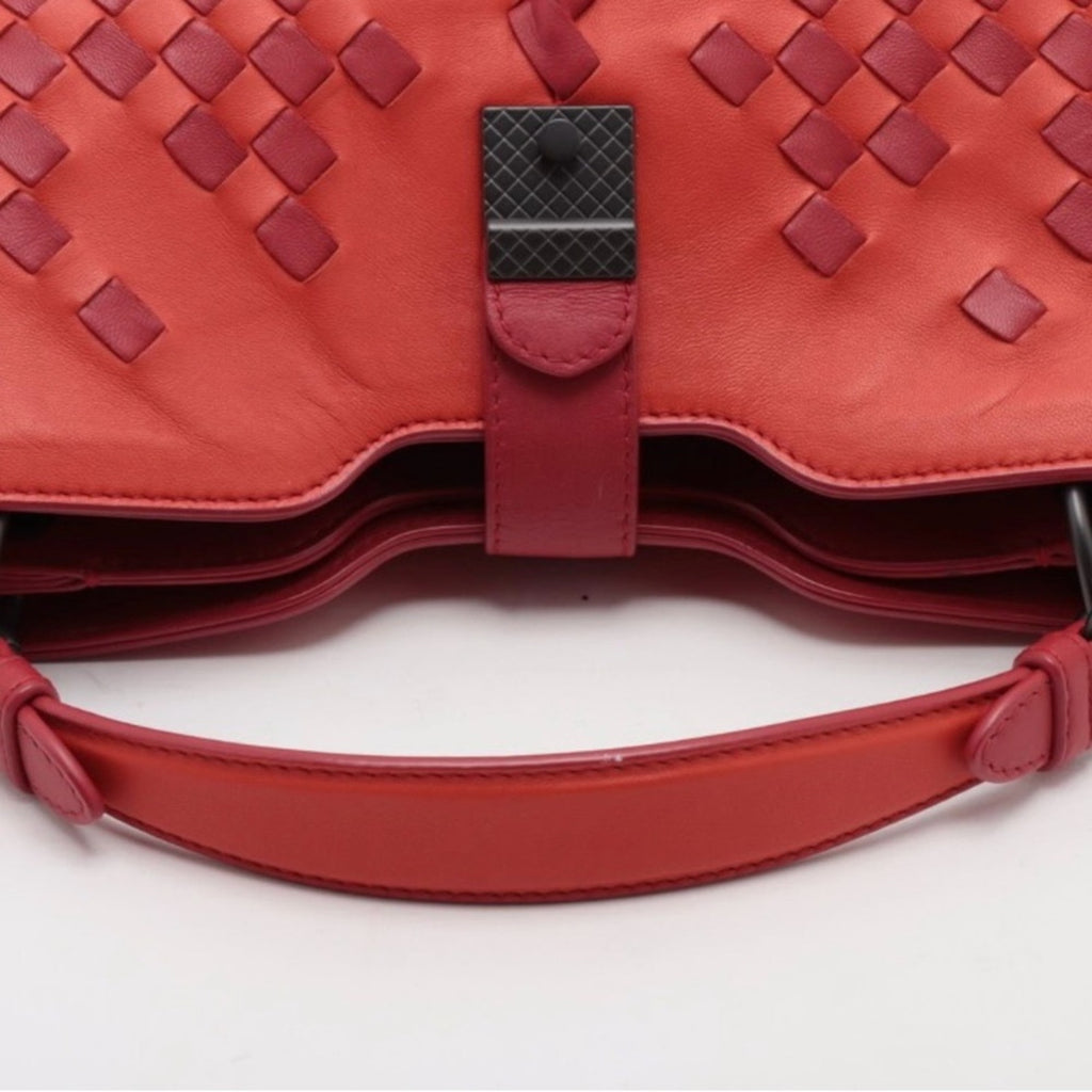 Bottega Veneta Orange and Maroon Woven Leather crossbody Bag Pre Owned