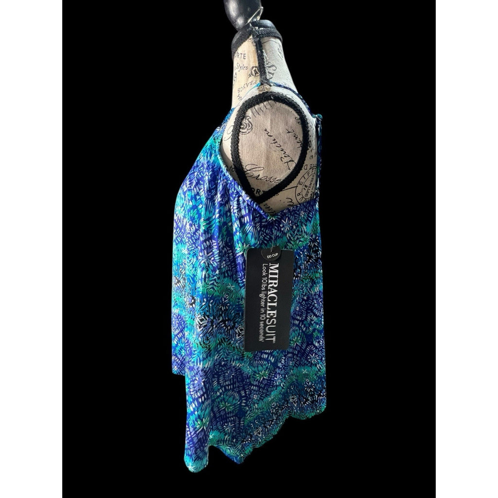 Miraclesuit Women's Tankini Tops BLU - Blue Keyhole Size 14 DD CUP MSRP $142