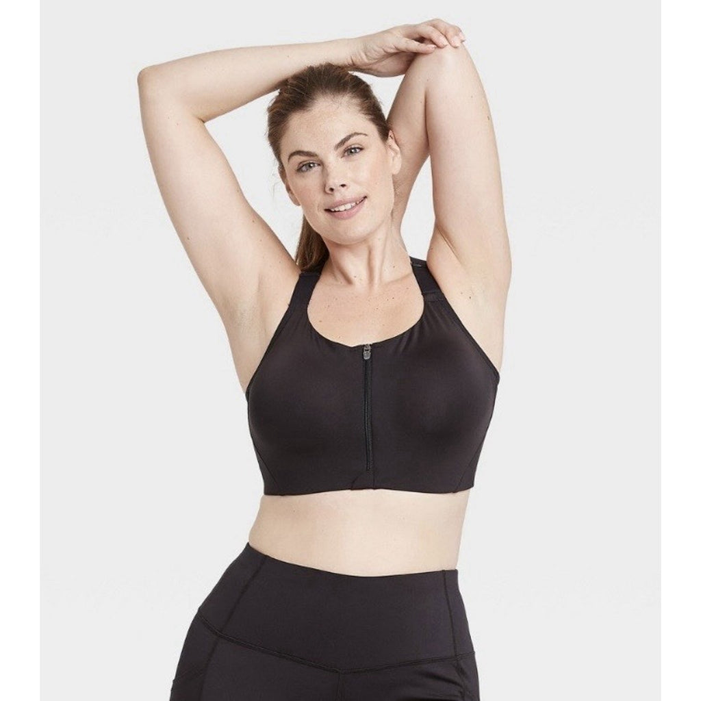 Women's High Support Zip-Front Sports Bra - All in Motion™ Black 38B