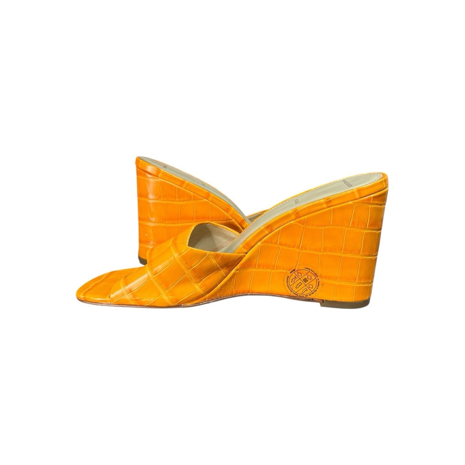 Black Suede Studio Paloma Sandals Vibrant Orange Croc Embossed EU 40 US 9.5