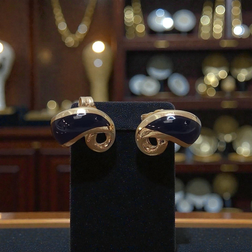 Vintage Kabana Black Onyx Inlay 14 K Yellow Gold Earring