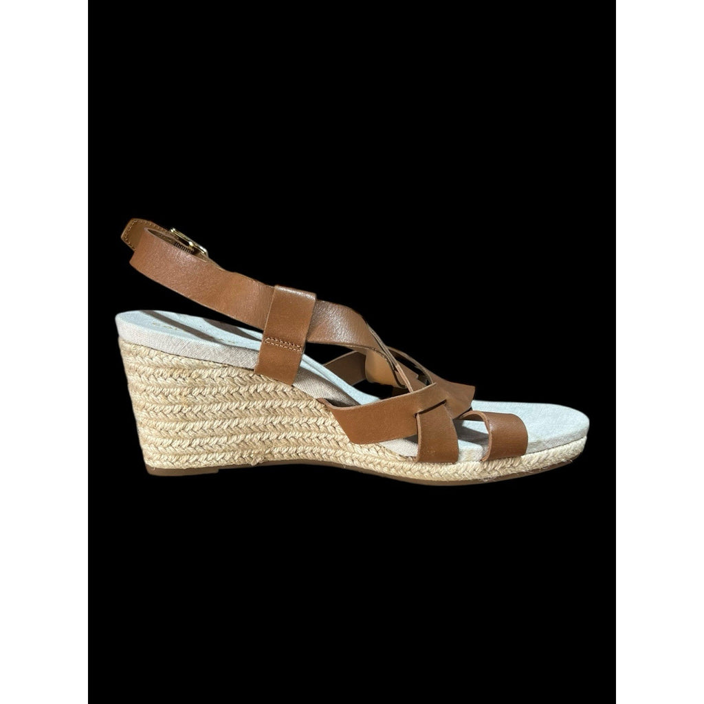 Cole Haan Women's Crystal Espadrille Wedge Sandal Tan Leather Size 8.5 B