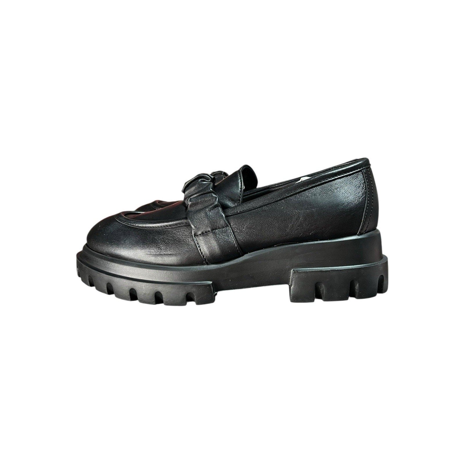 AGL Celeste Leather Platform Lug Loafer Shoes Black Size EU 39.5
