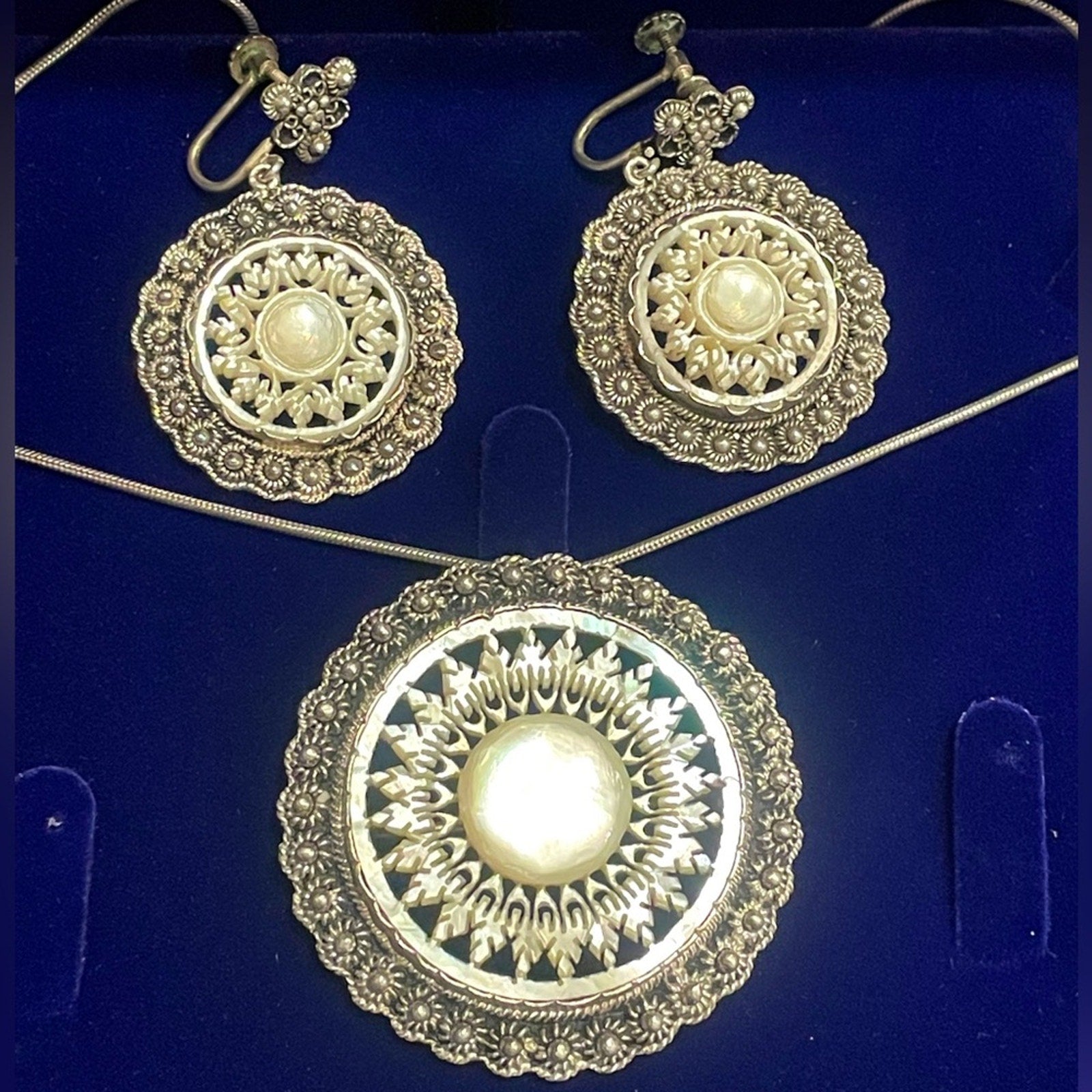 Elegant 925 Jerusalem Silver and Mother of Pearl Jewelry Set