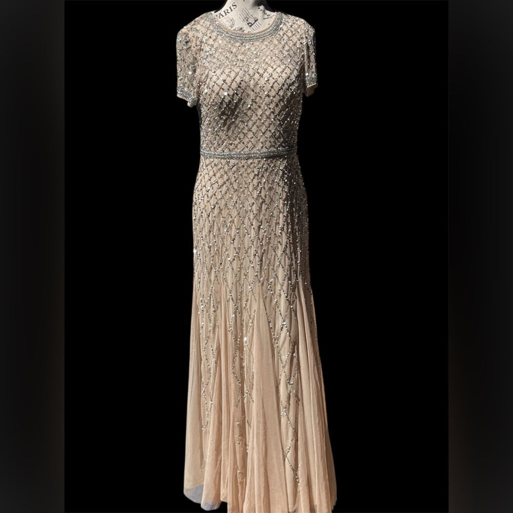 Adrianna Papell Elegant Cream Beaded Evening Gown NWT 12p