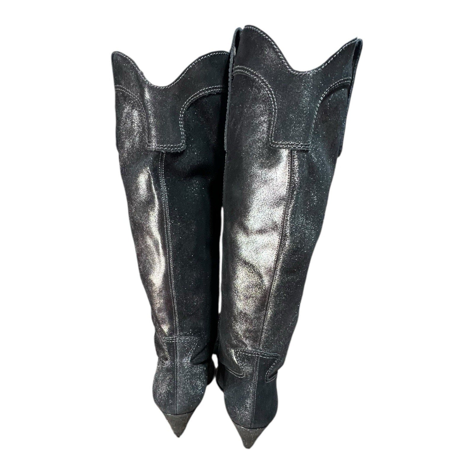Larroude Louise Boots in Shine Graphite Metallic Suede Leather Size 8.5