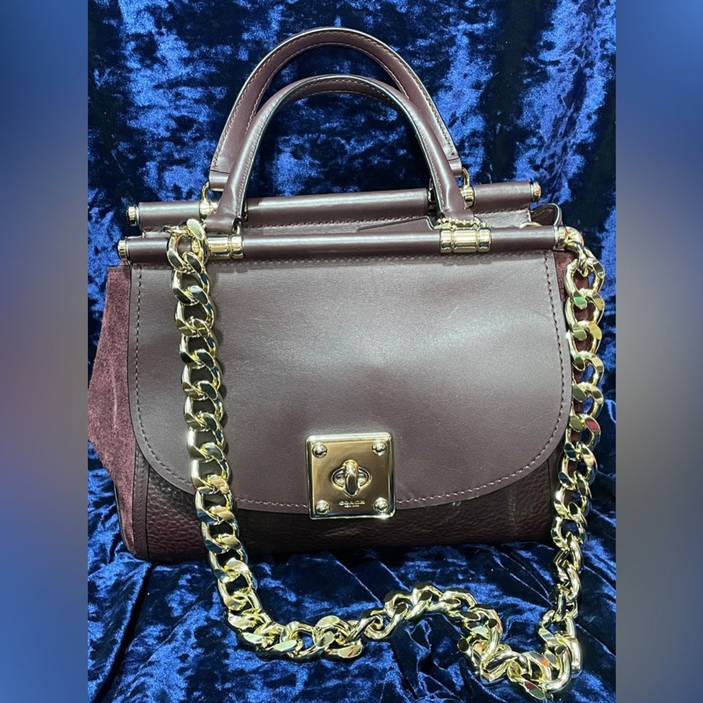 Coach Drifter Burgundy Leather Hand Bag with Gold Chain Pre Owned