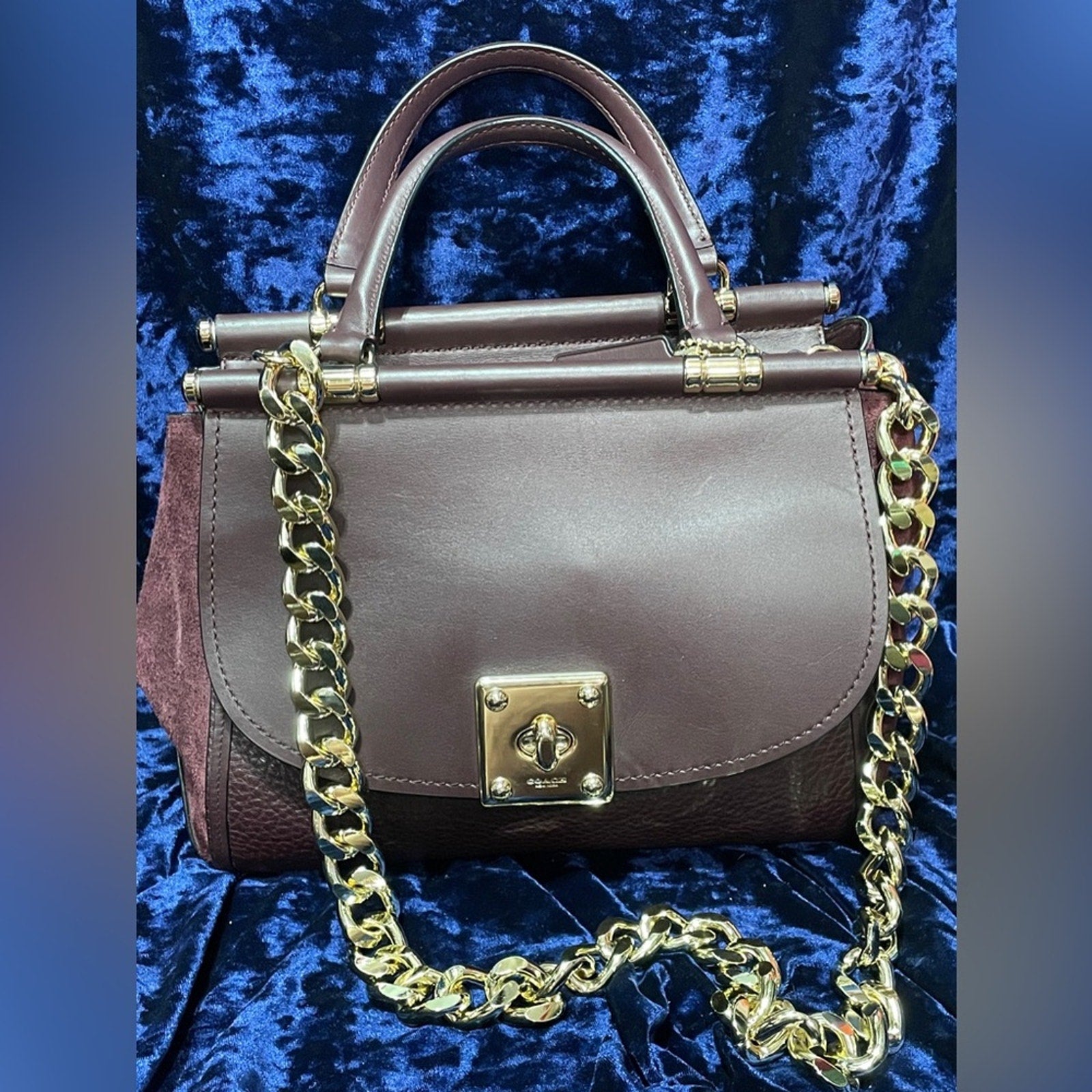 Coach Drifter Burgundy Leather Hand Bag with Gold Chain Pre Owned