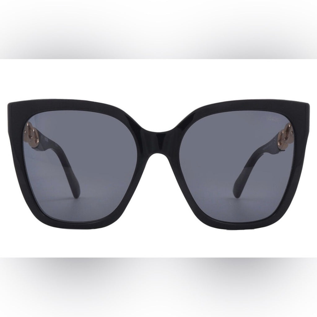 Moschino Chic Black Sunglasses with Gold Accents NIB MSRP $254