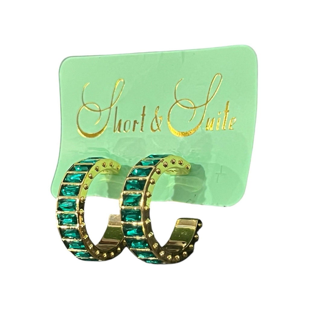 Short & Suite hoops feature emerald green baguette-cut crystals New
