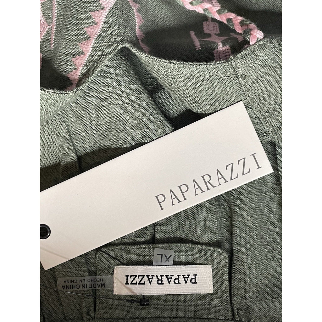 Paparazzi Boho Olive Green Linen Blend Blouse NWT size Xl Women’s