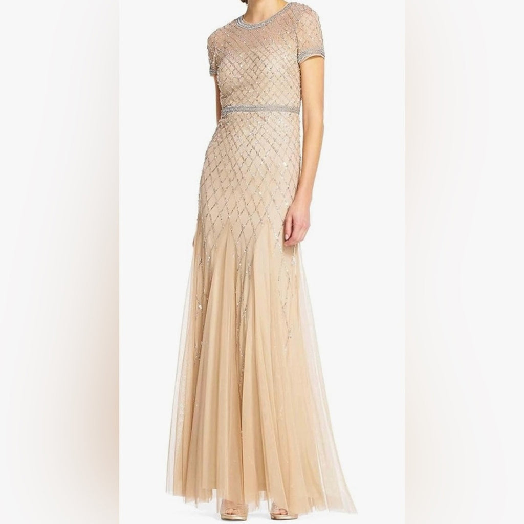 Adrianna Papell Elegant Cream Beaded Evening Gown NWT 12p