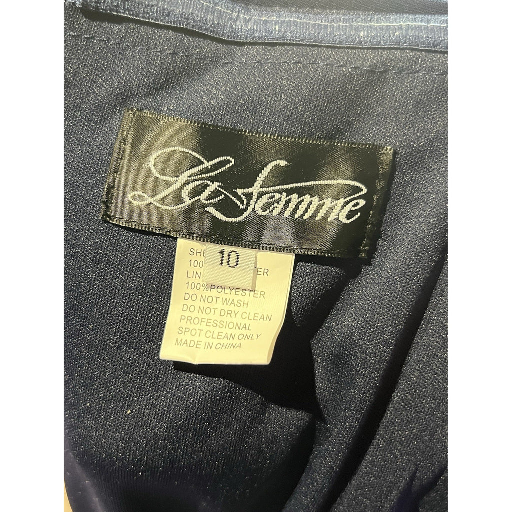 La Femme ruched off-the-shoulder formal gown Navy Blue New Size 10