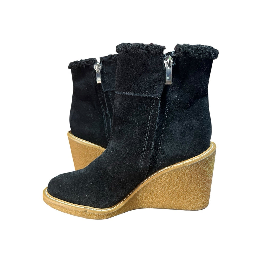 Franco Sarto Ulayna suede wedge ankle boots with a faux fur Size 8.5