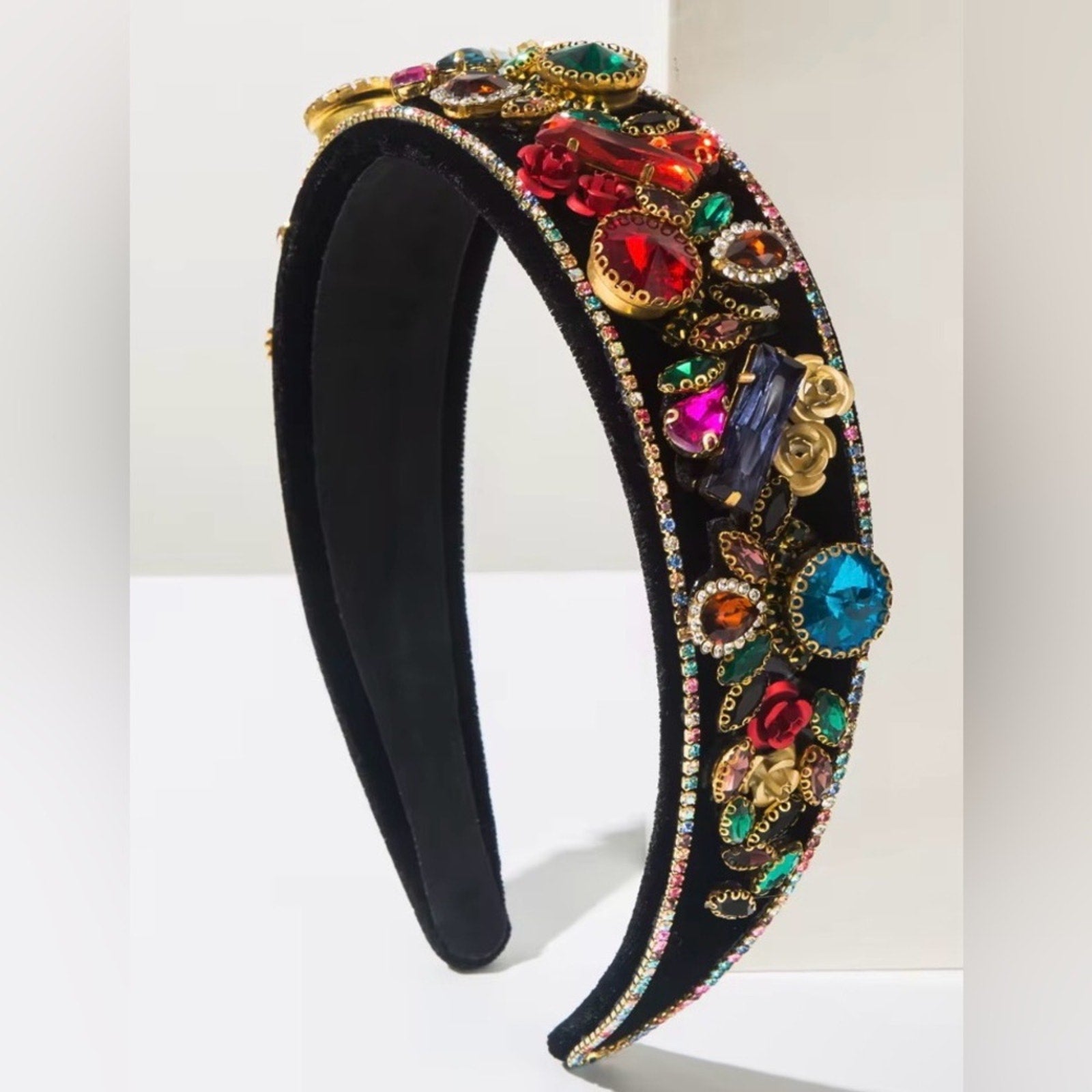 Elegant Black Headband with Colorful Gem Accents