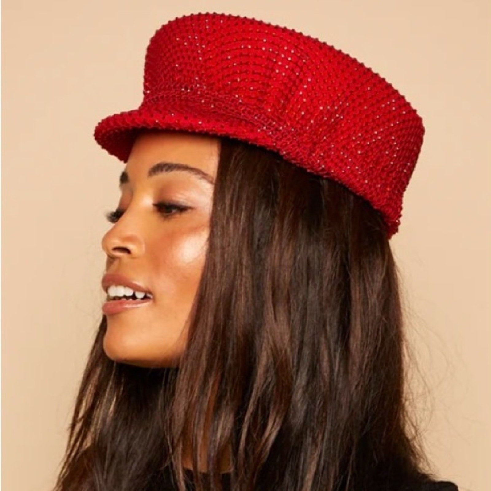 Eugenia Kim Red Wool Rhinestone embellished Women's Hat NWT MSRP $295