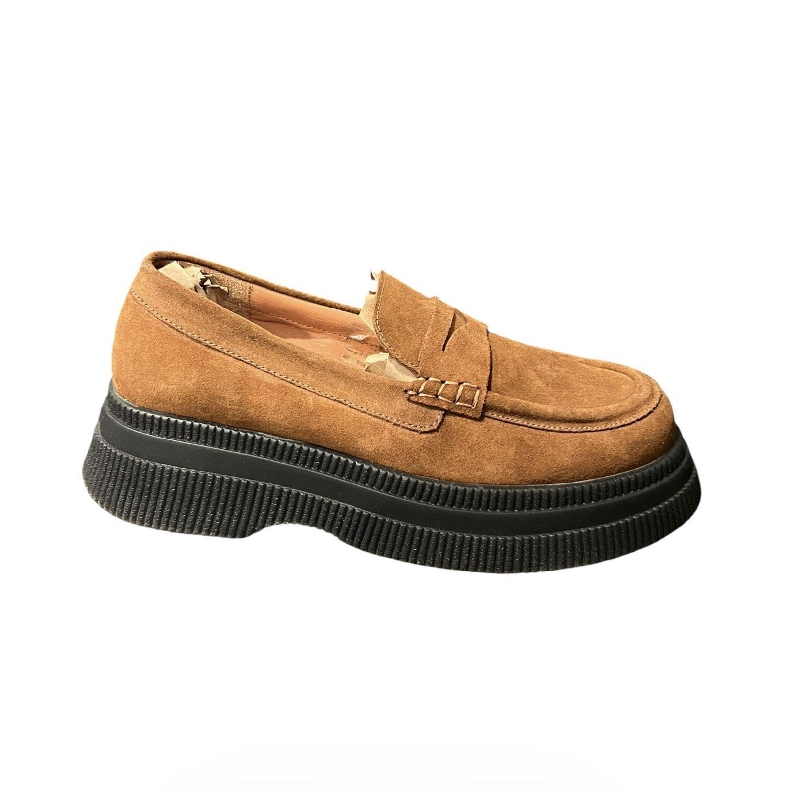 GANNI Creeper Wallaby Men’s platform loafers in a brown suede cognac EU Size 43