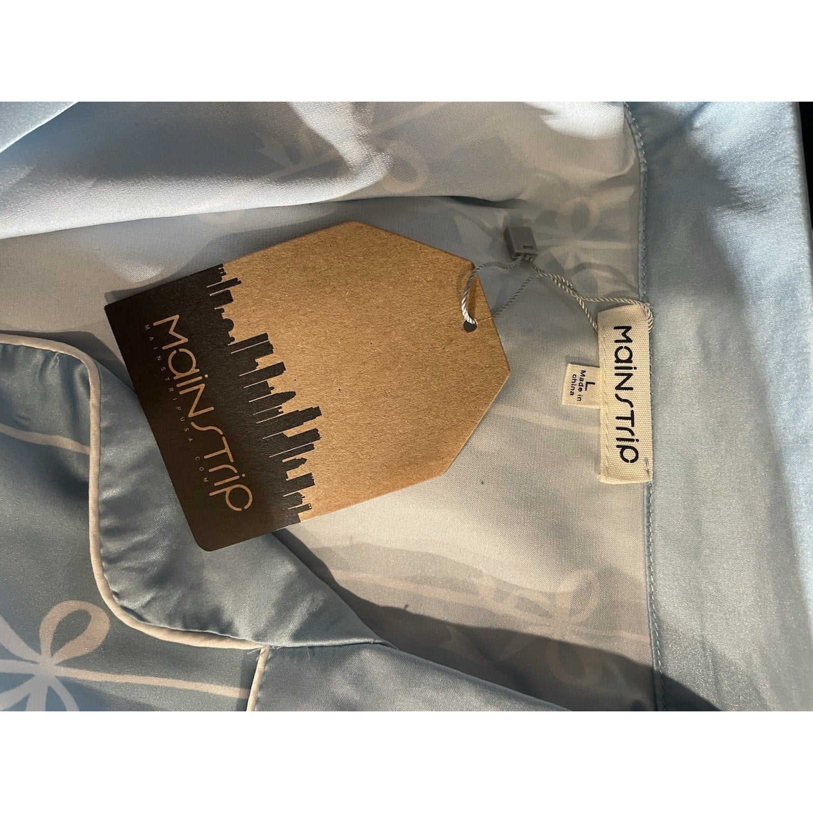 Main Strip Satin Blue Pajama Top - Large, New with Tags