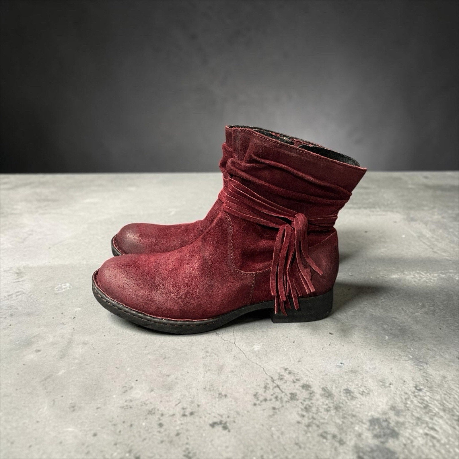 Born Cross Amarena Distressed Leather Ankle Boots Burgundy Women’s 9.5 M New