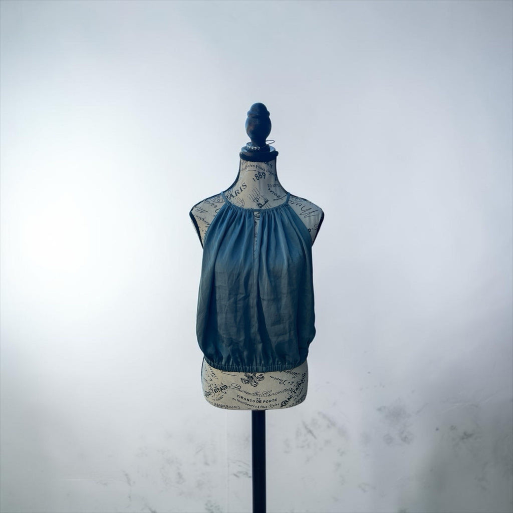 Theory Blouson Rumpled Satin Halter Top in Seafoam Size S MSRP $295