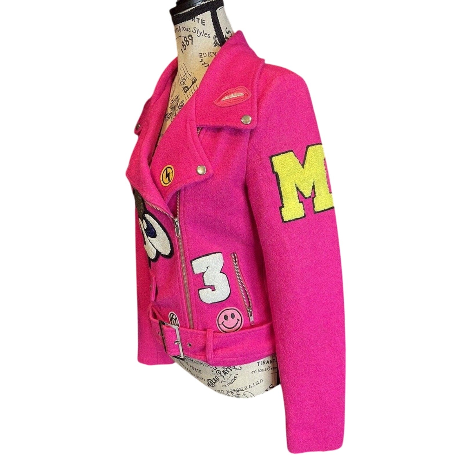 Signature Eight Wool Blend Hot Pink Moto Fashion Jacke‎ Women's Size M