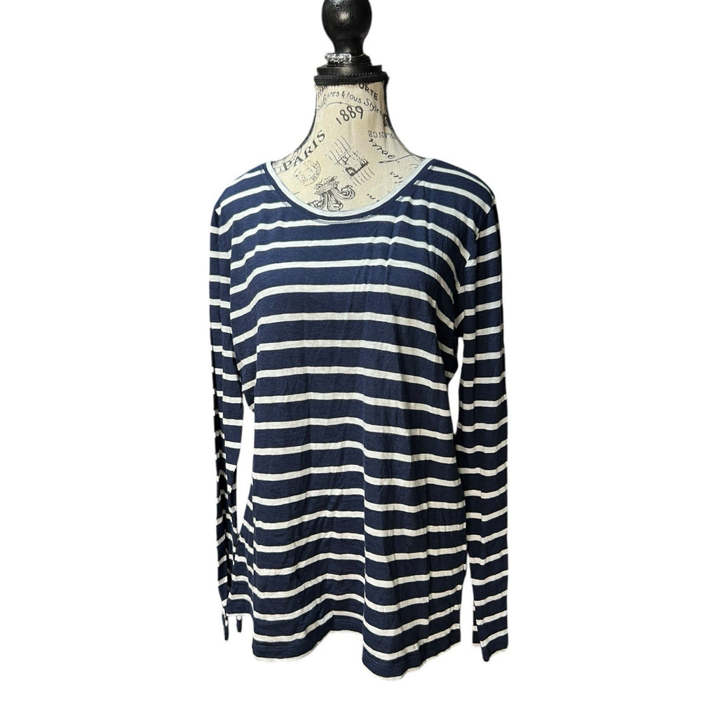 Caslon Navy Blue And White Striped Long Sleeve Tee Shirt Size L