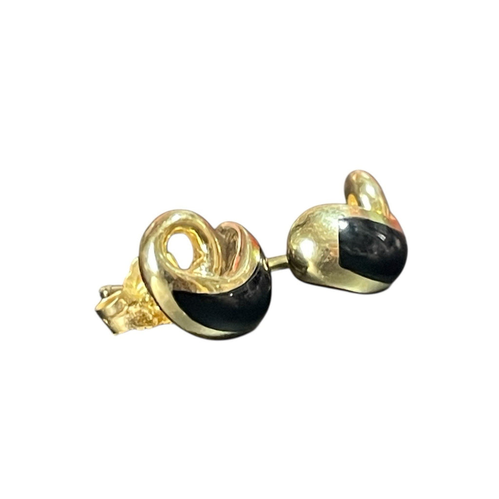 Vintage Kabana Black Onyx Inlay 14 K Yellow Gold Earring