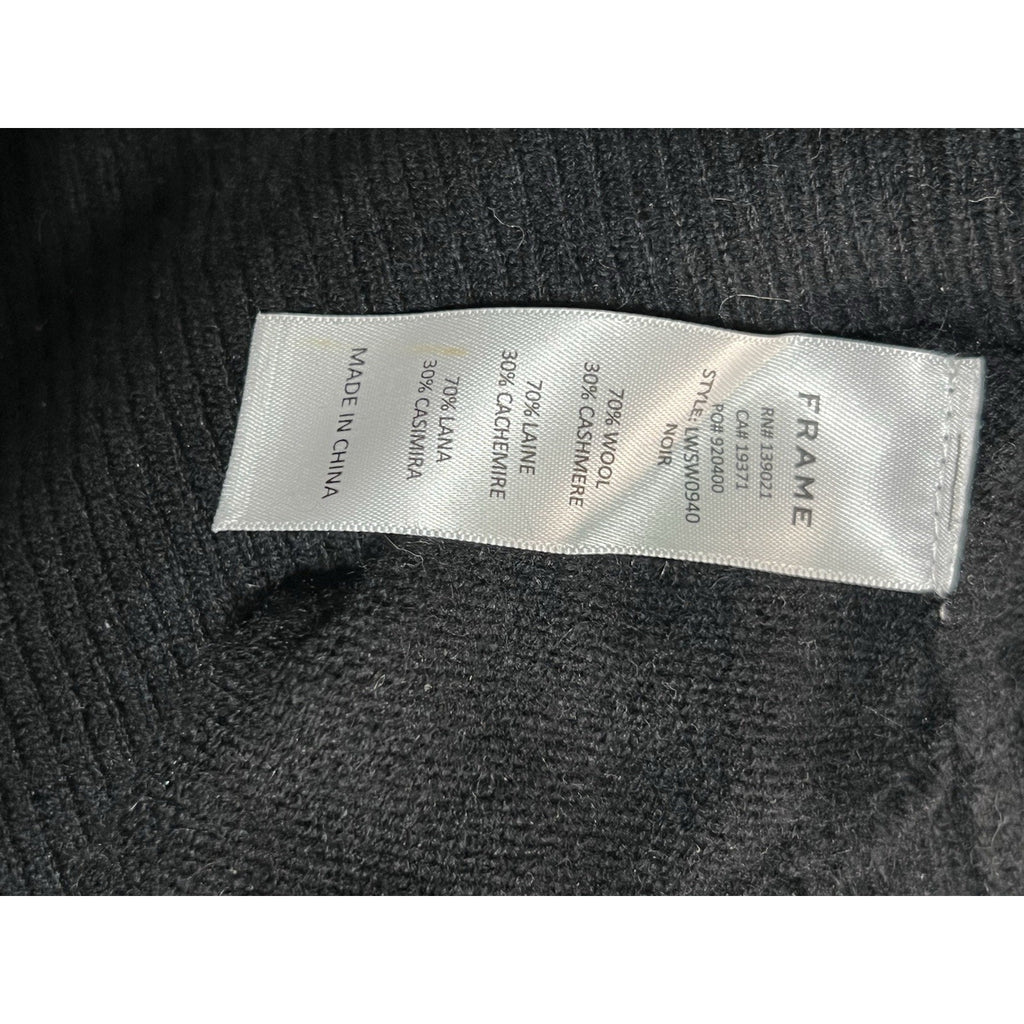 Frame Wool Cashmere Faux Wrap Around Black Lightweight Sweater L NWOT MSRP $395