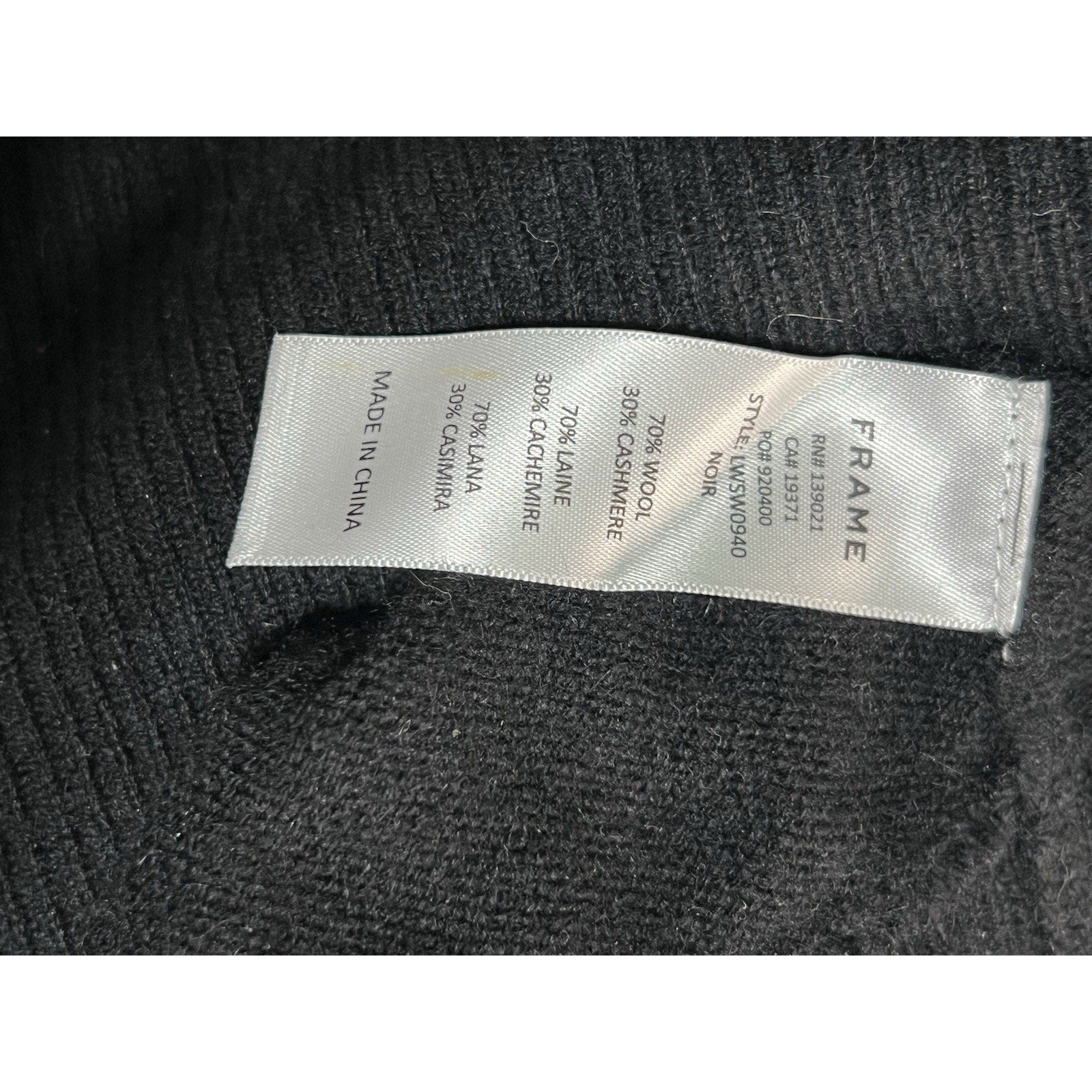 Frame Wool Cashmere Faux Wrap Around Black Lightweight Sweater L NWOT MSRP $395