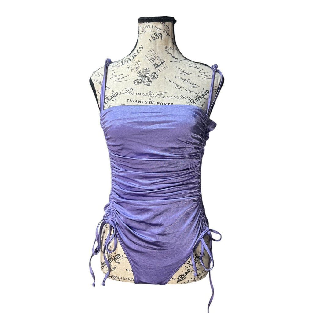 Good American Shine Ruched Swimsuit in stretch nylon Lavender Size 3
