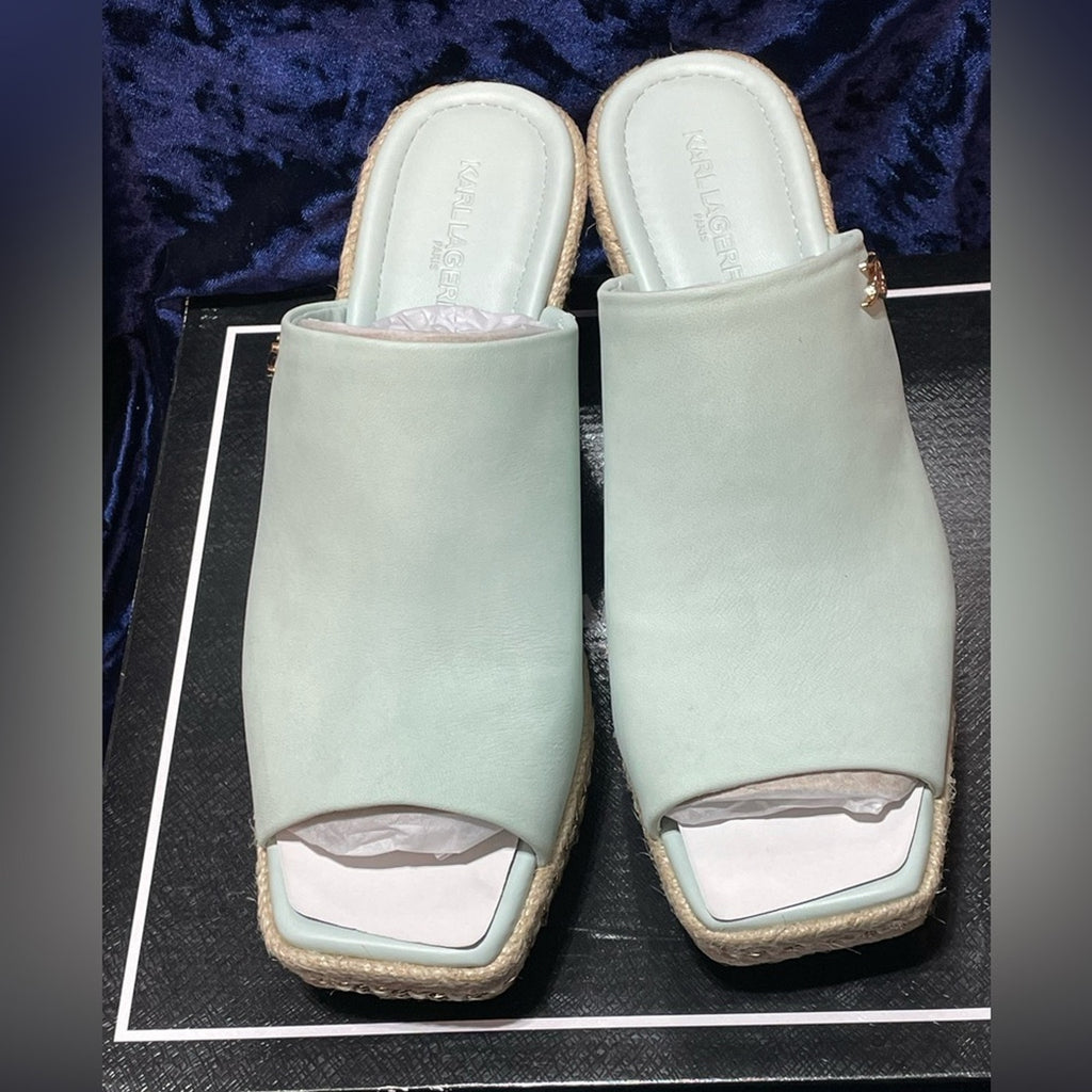 Karl Lagerfeld Paris Corissa Mint Blue wedge Sandals NWB women’s shoe size 9 M