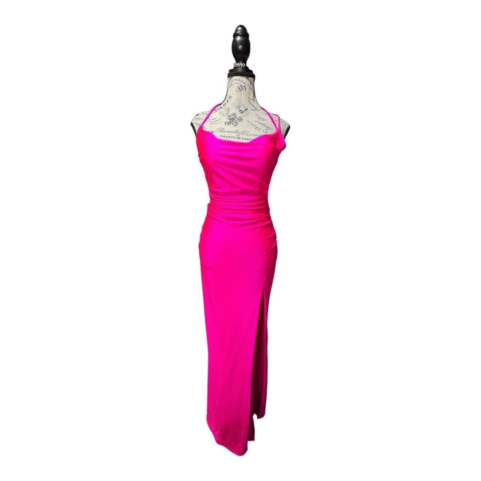 La Femme Hot Pink Body Contour Maxi Dress Size 8 NWT