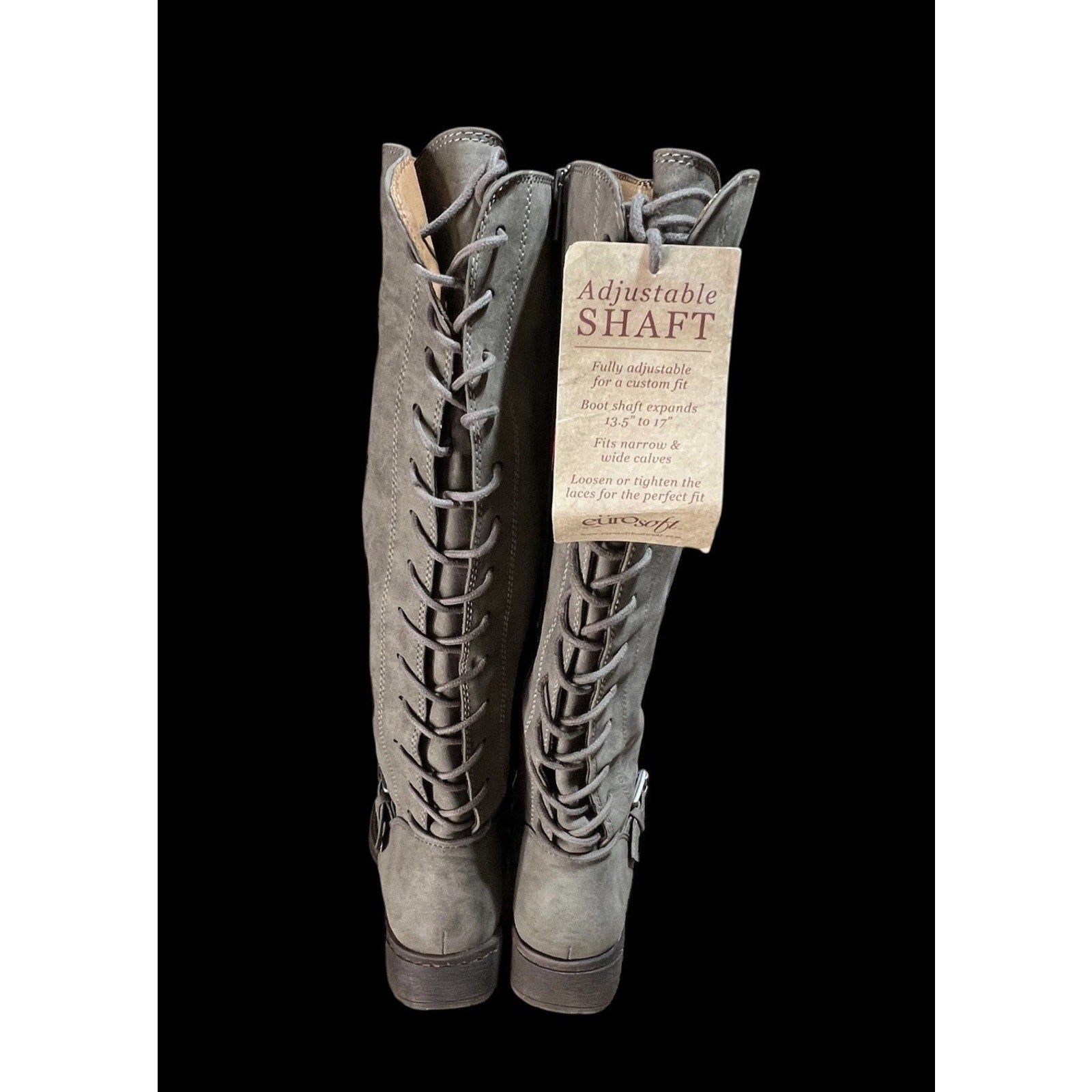 Euro Soft Gray Knee High Lace Up Boots New Size 7M