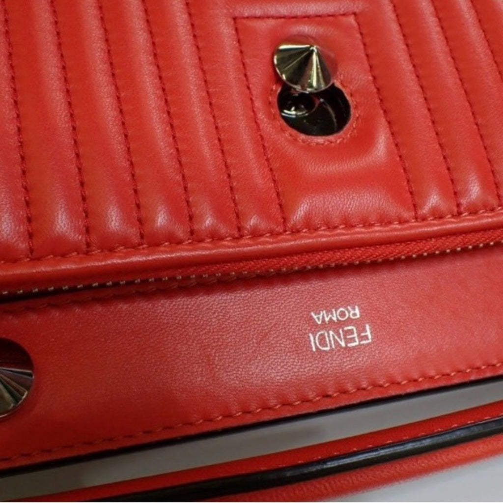 Fendi Dotcon Orange Leather Quilted Shoulder Bag