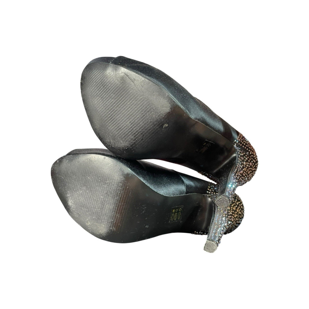 Steve Madden Playy-R Black Satin Rhinestone Heels Size 8