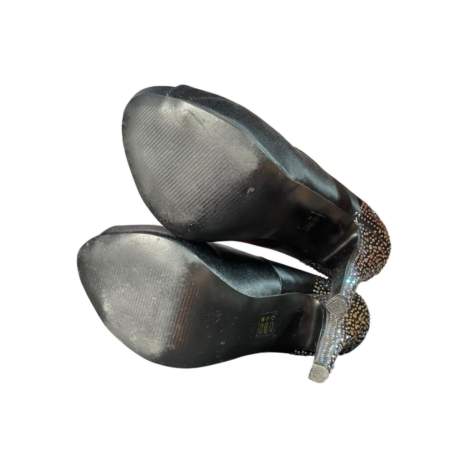 Steve Madden Playy-R Black Satin Rhinestone Heels Size 8