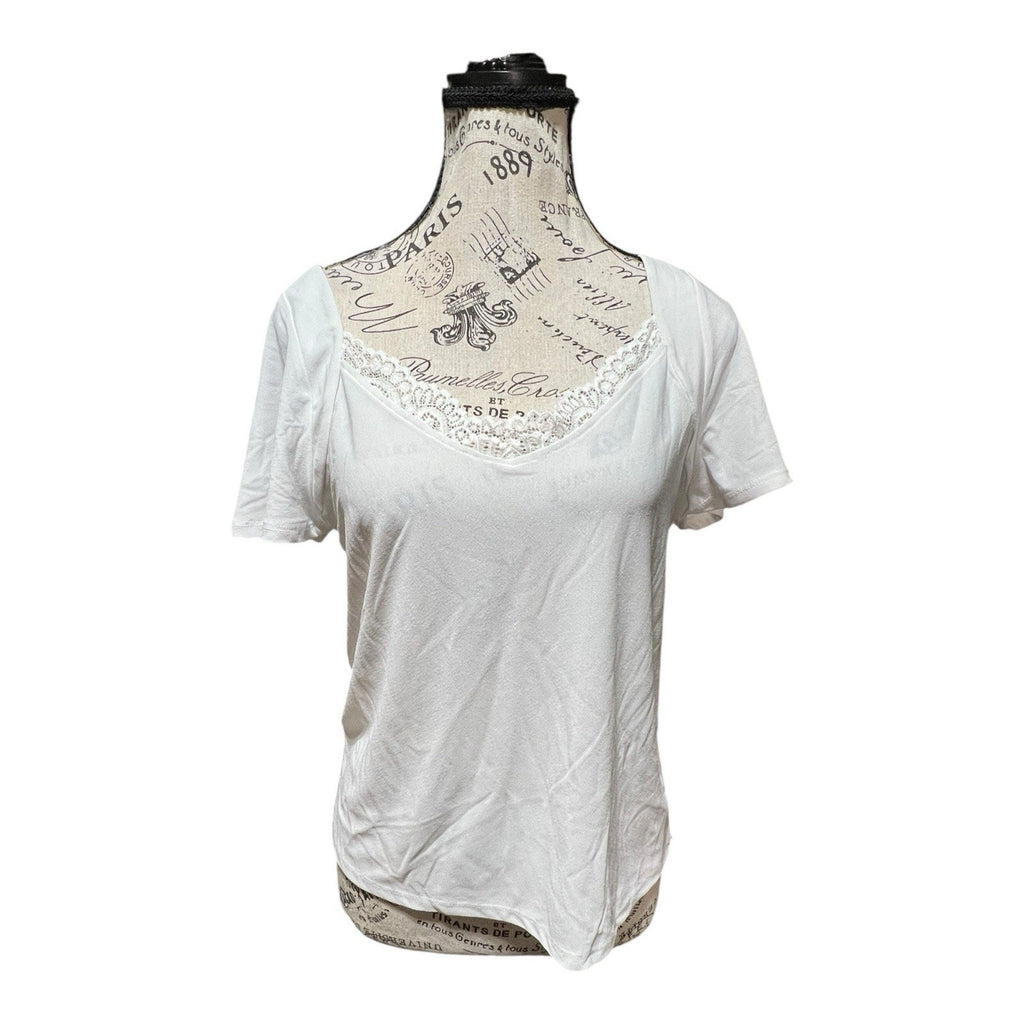 Halogen White Blouse With Lace Trim Women’s Shirt Size S