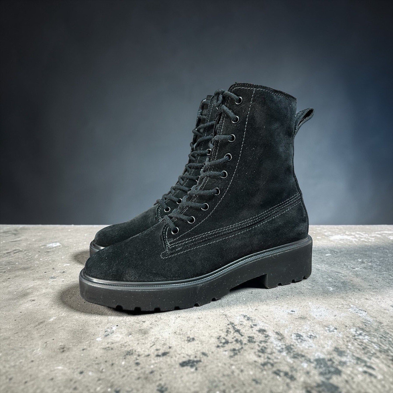 Paul Green Jackson fine suede combat boots Black Shoe Size US 8 E5