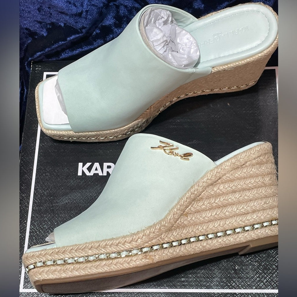 Karl Lagerfeld Paris Corissa Mint Blue wedge Sandals NWB women’s shoe size 8