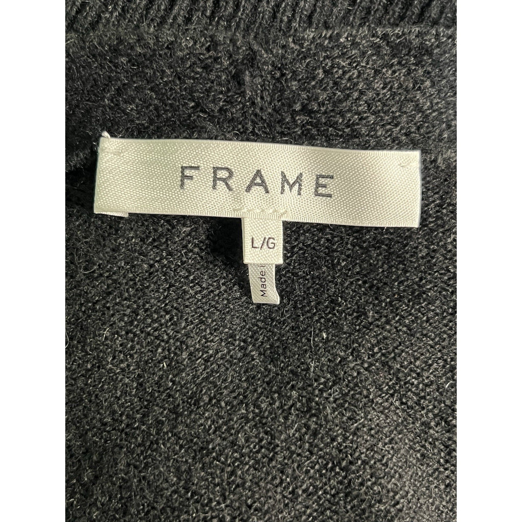 Frame Wool Cashmere Faux Wrap Around Black Lightweight Sweater L NWOT MSRP $395