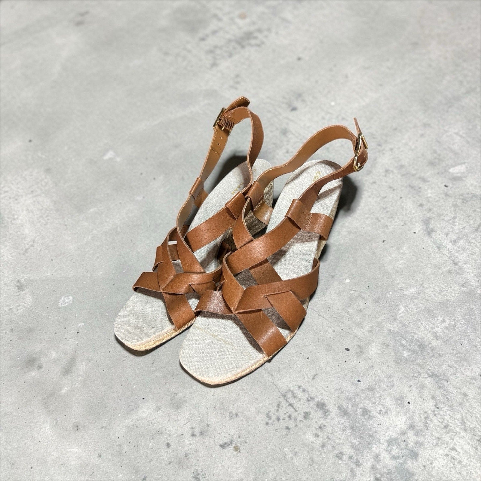 Cole Haan Women's Crystal Espadrille Wedge Sandal Tan Leather Size 8.5 B