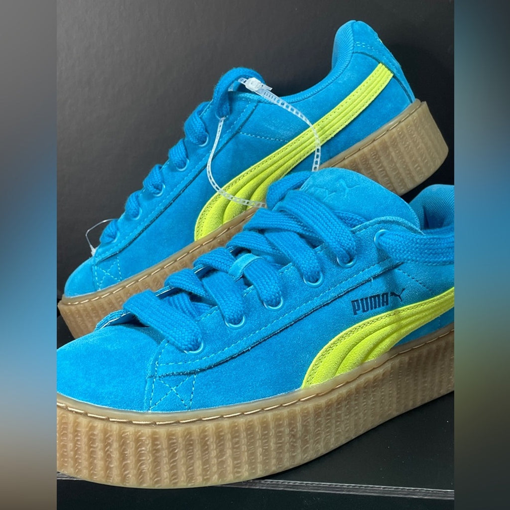 Fenty Puma Blue and Yellow Suede Sneakers womens 6.5 or EU 37