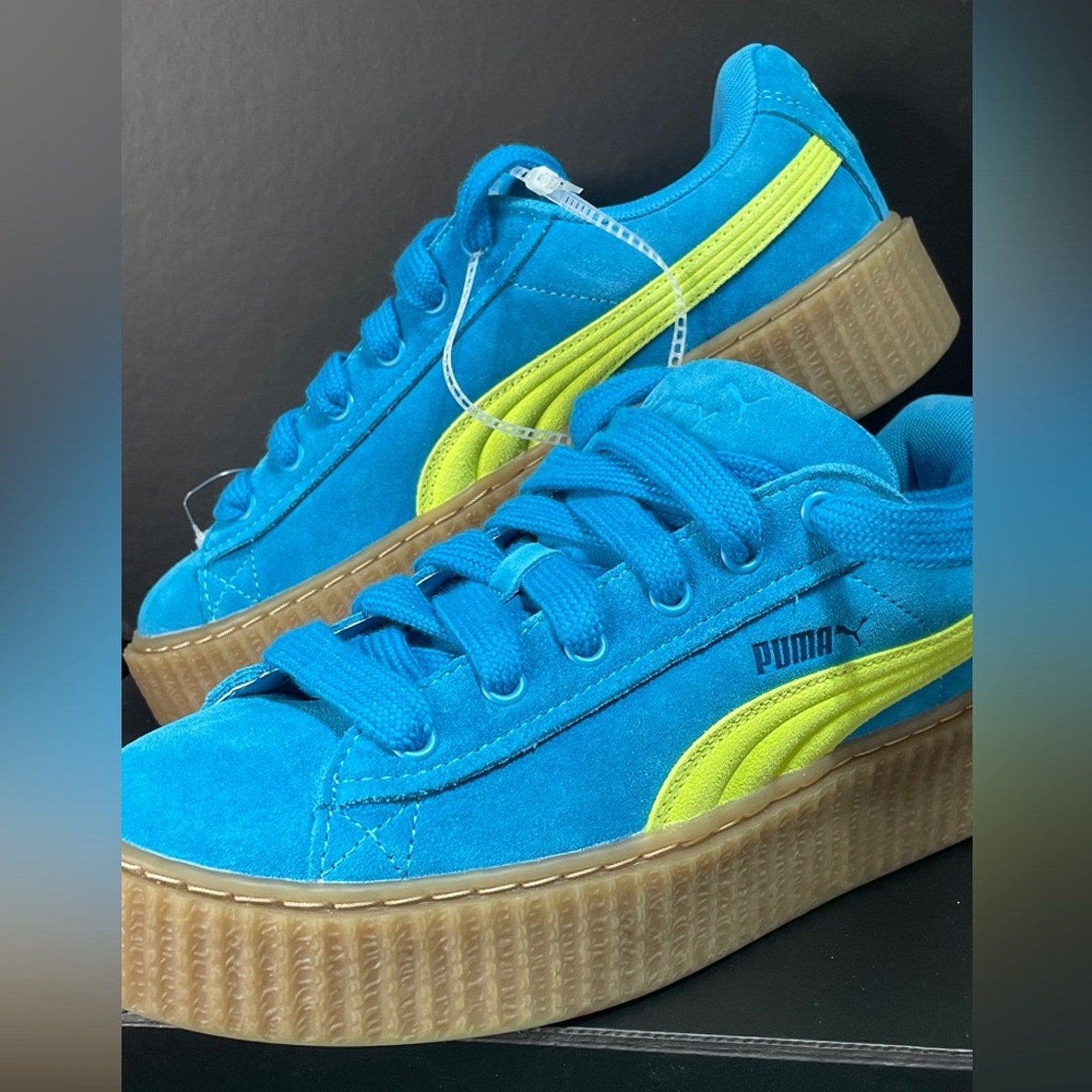 Fenty Puma Blue and Yellow Suede Sneakers womens 6.5 or EU 37