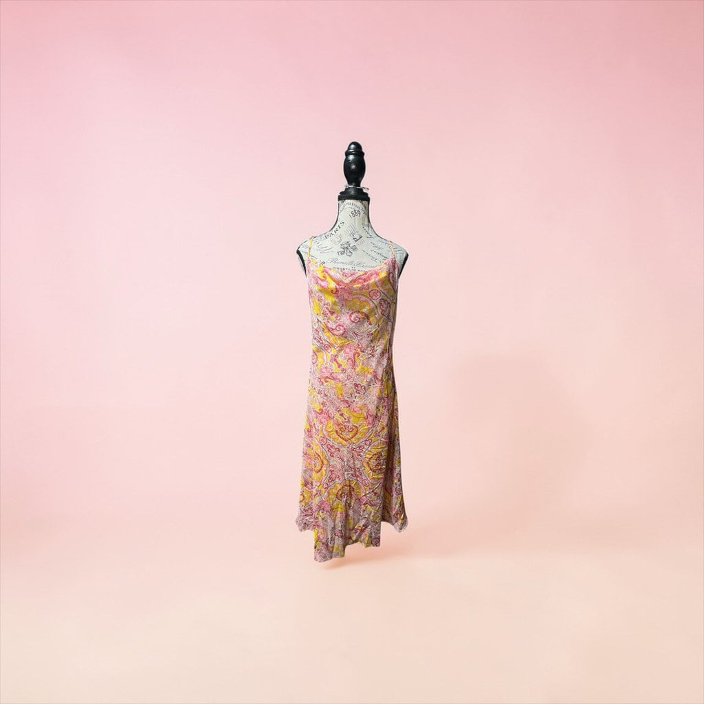 Lucy Paris Paisley Print Midi Dress Pink And Yellow Women’s Size M NWT
